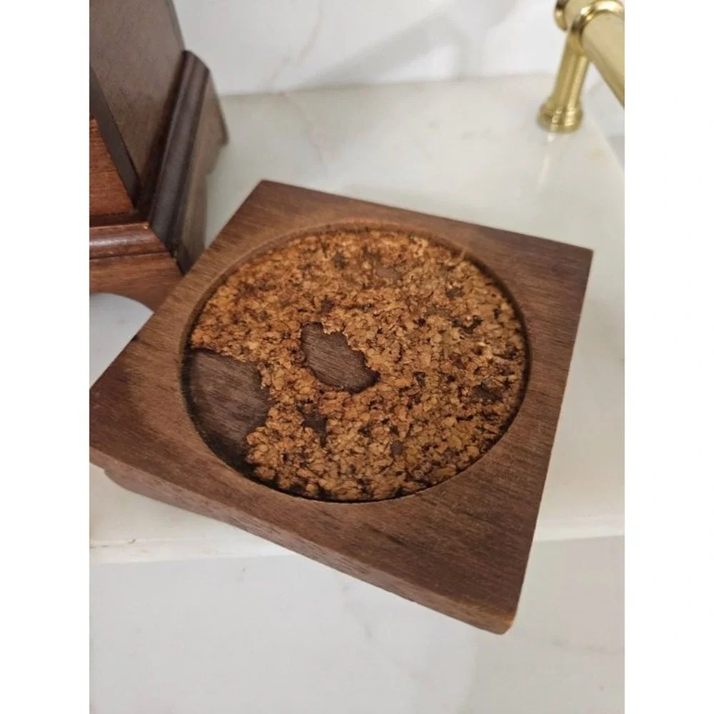 Vintage Asian Style Wooden Trinket Box with Brass Accents and Coasters